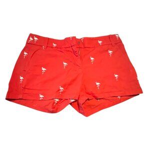 J. Crew Womens Flamingo Embroidered Red Chino Shorts 100% Cotton Size 0‎